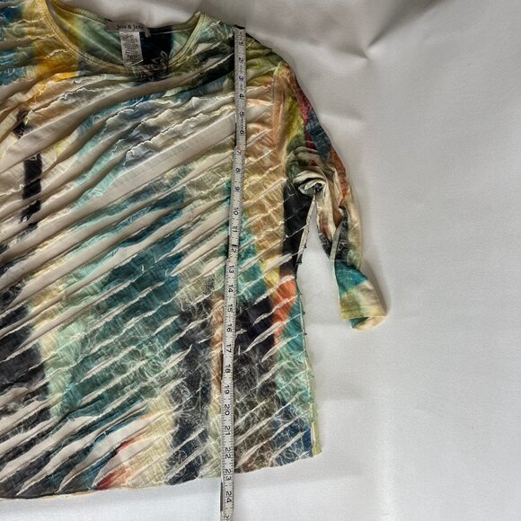 Jess & Jane Womens Multicolor Blouse Top Abstract Ruffle Overlay 3/4 Sleeves PL - Picture 9 of 10